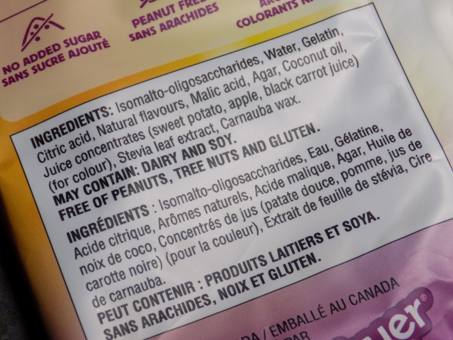 Ingredient list for Huer Sensible Sweets Fruity Fish